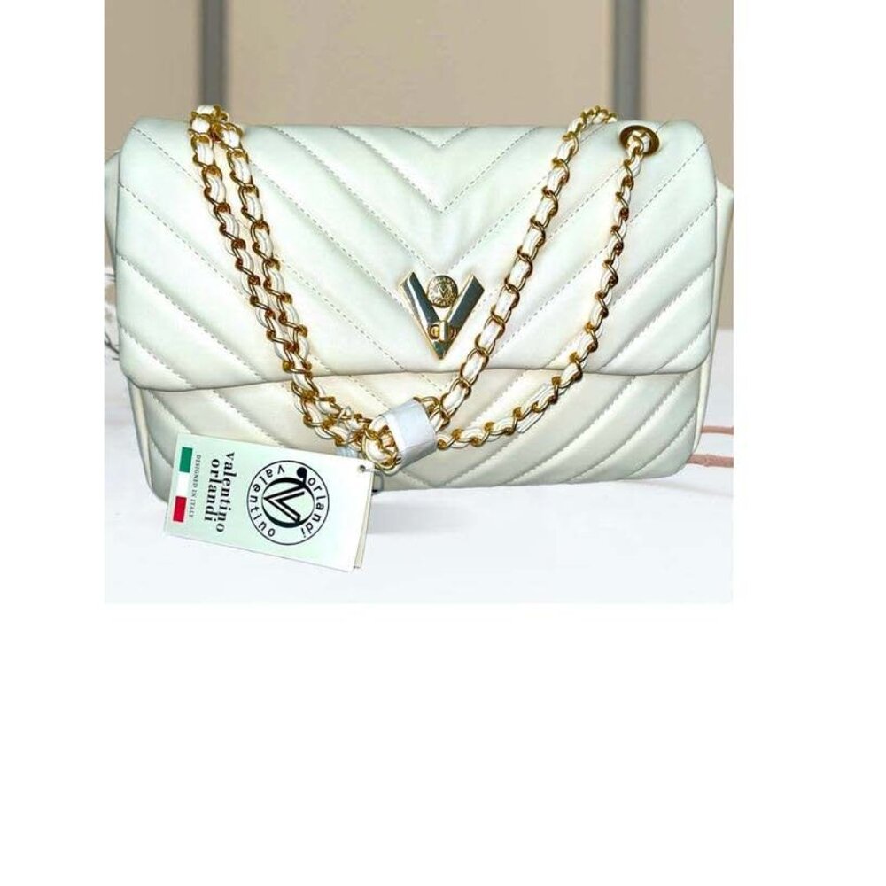 ***NWT**Valentino Orlandi White and Gold Quilted Shoulder Handbag